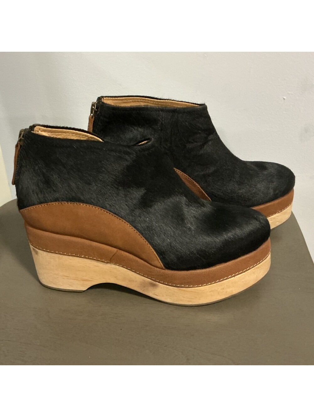 Free People Camilla Calf Hair Wood Clog Booties 37 7 Boho Hippie Vintage Look